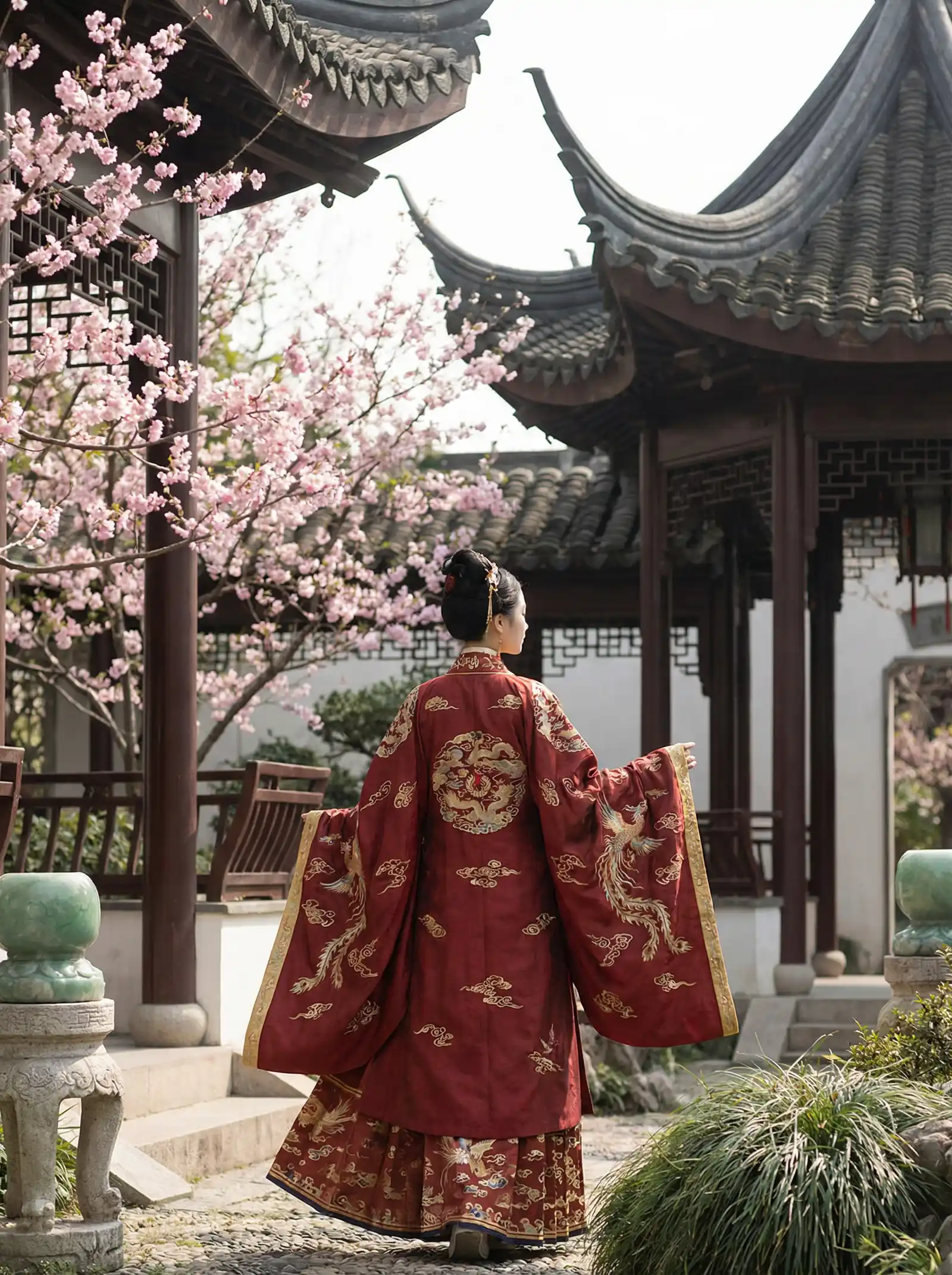 韩国理论论大全 明制汉服红色凤凰刺绣